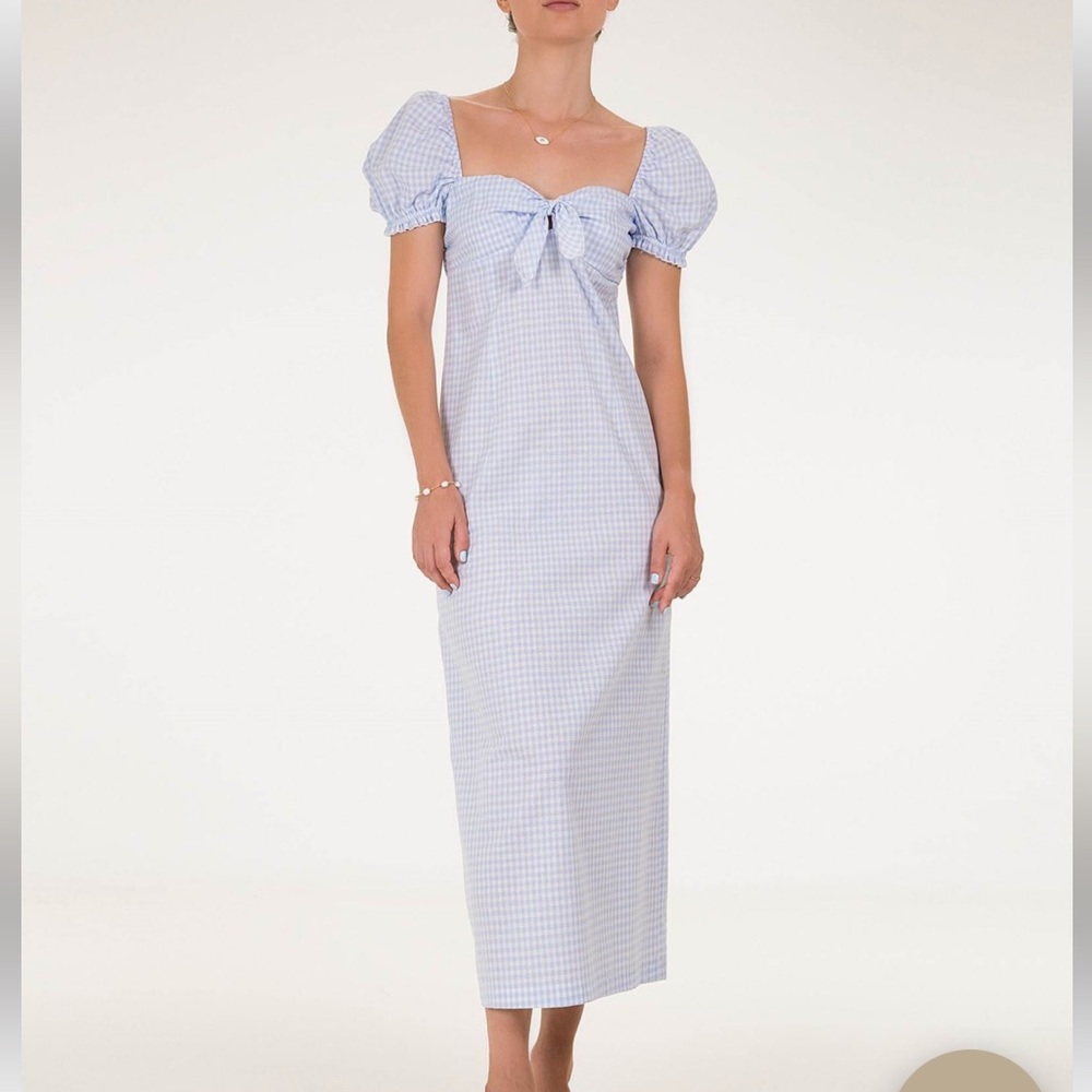 Stefania Vaidani Blue Checkered Bodycon Ruffle Sleeve dress S